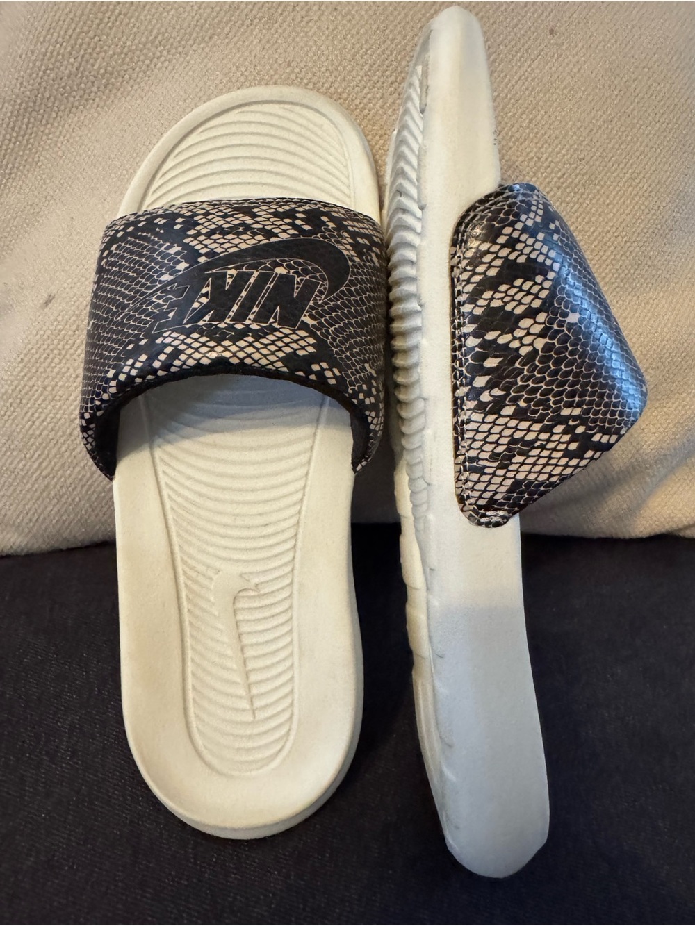 Nike snakeskin Black and tan Slide Sandals